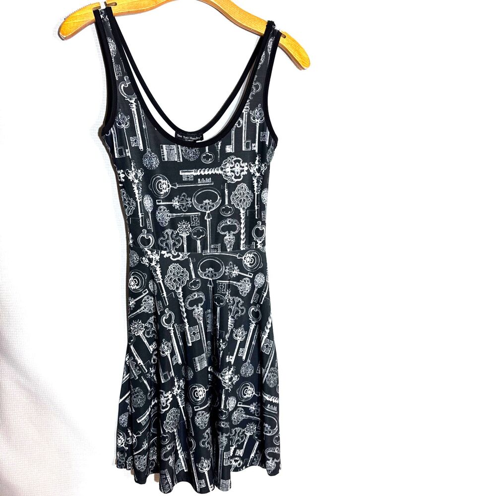 See You Monday Los Angeles - Black/White Key Pattern Skater Dress - S